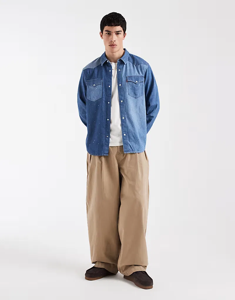 Джинсовая рубашка Levi's с кокеткой в ​​стиле вестерн, синий — фото 2