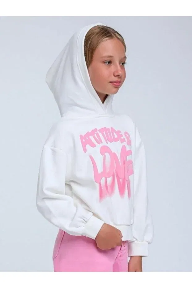 Детское худи для девочек с принтом Hooded Love Written Escabel, White — фото 3