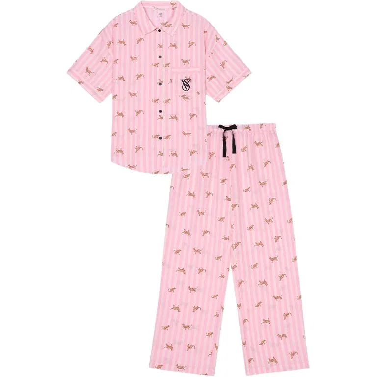 Женский пижамный комплект с принтом Victoria's Secret, Pink Stripes Leopard Print