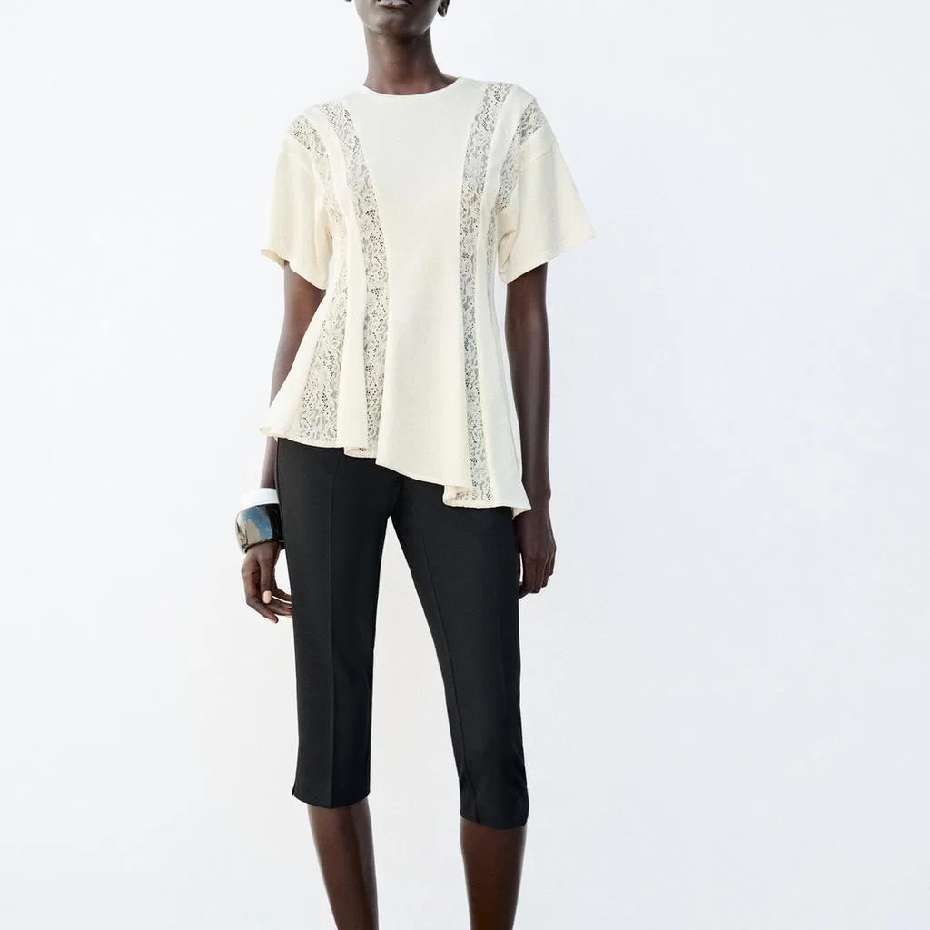Женская футболка с круглым вырезом Cream ZARA, Cream — фото 4