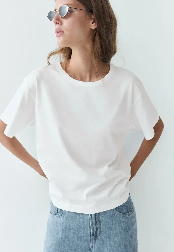 Футболка хлопок Basic t-shirt Massimo Dutti, белый