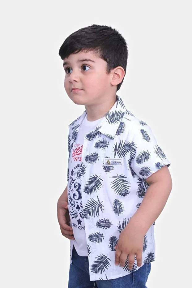 Детское для мальчиков рубашка хлопковая с принтом Fyk Kids, White — фото 2