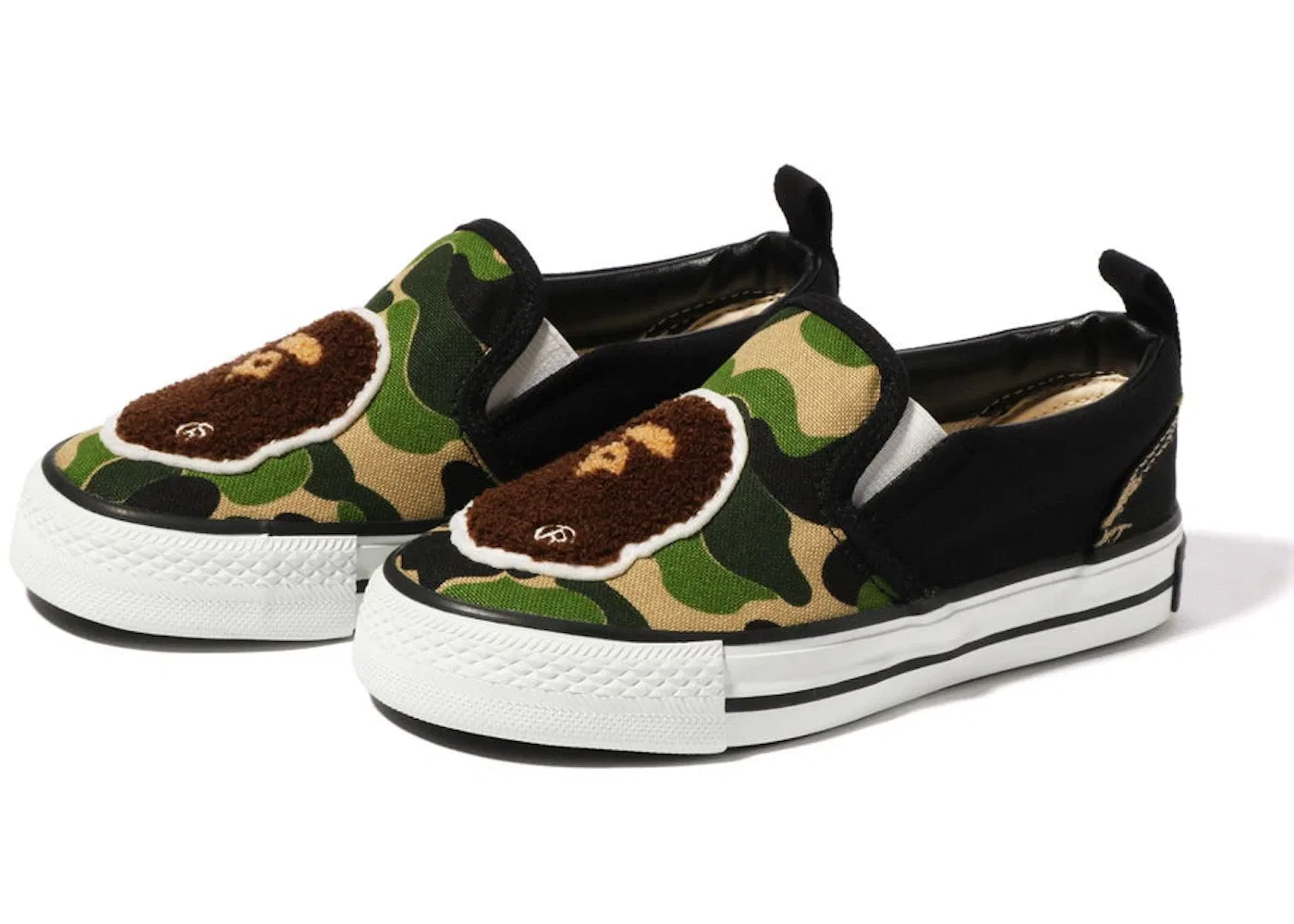 Детские кеды с принтом A Bathing Ape Ape Head Slip On BAPE, Green/Orange/White