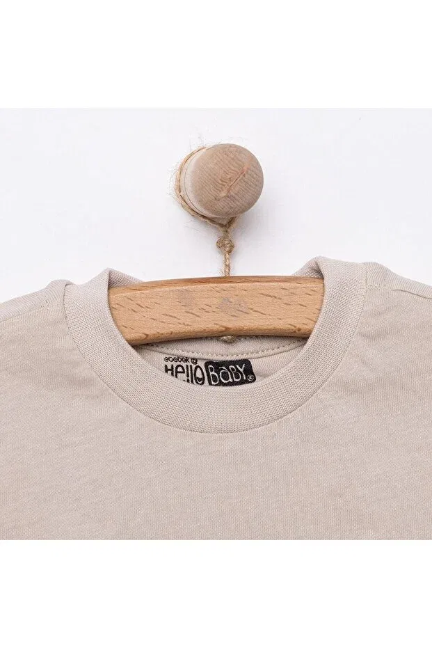 Детская футболка для мальчиков с принтом Hellobaby basic men's teddy bear printed tshirt baby boy Ebebek Hello Baby, Taupe — фото 3