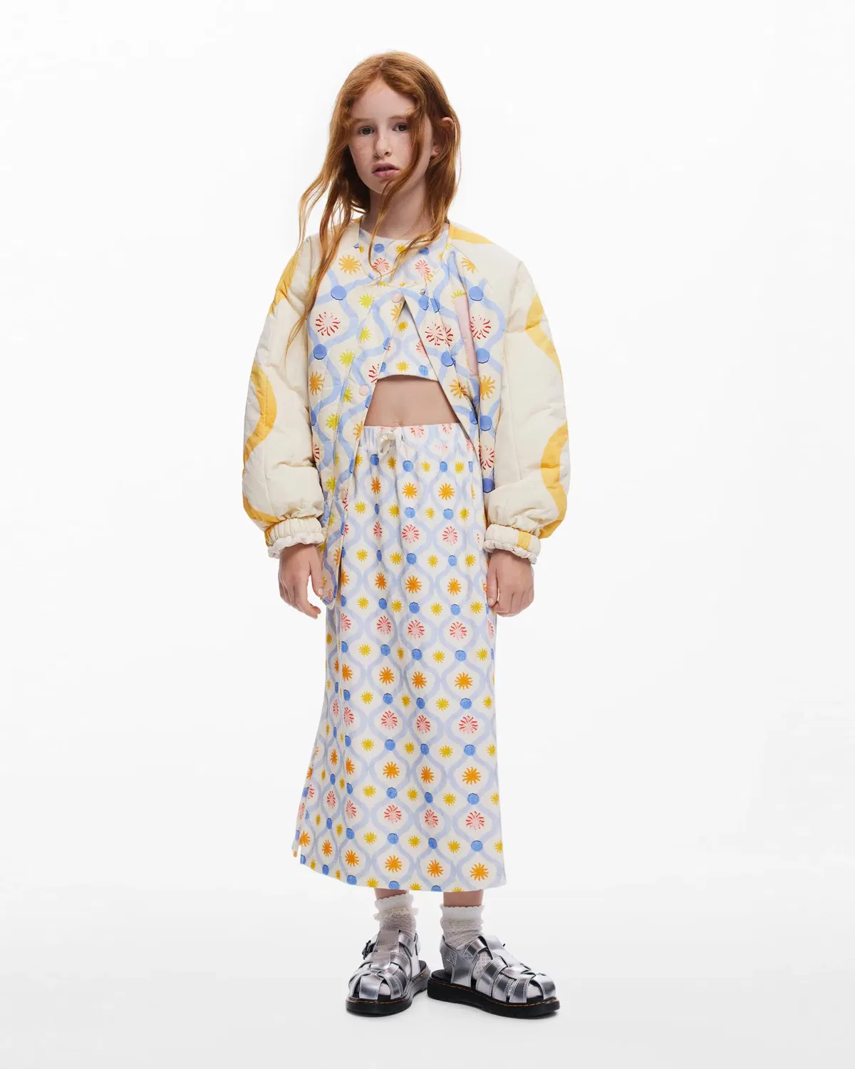 Детская куртка для девочек стеганая с принтом Desigual, Blanco — фото 2