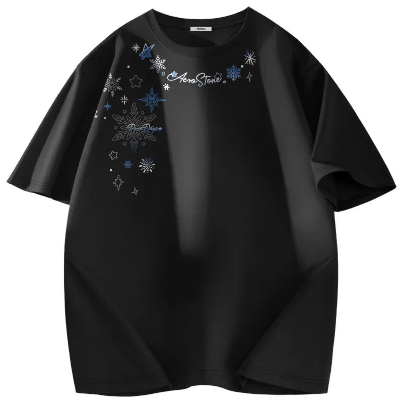 Футболка детская с круглым вырезом MINISO, Ice Silk Cooling Dark Gray (Large Blue Ice Flower Front Neck) — фото 3