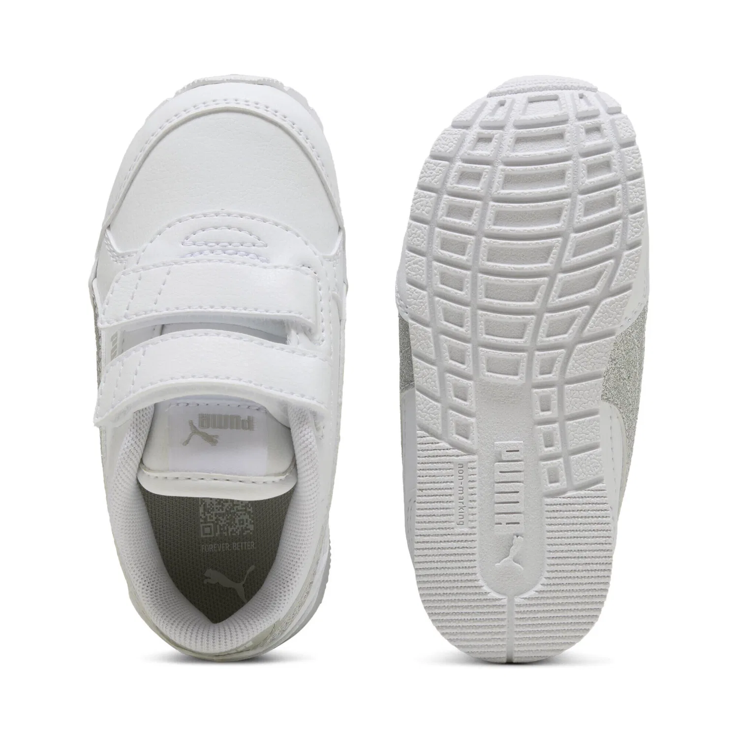 Детские кроссовки с блеском ST Runner v4 Glitter Puma, Weiss Silber Grau — фото 4
