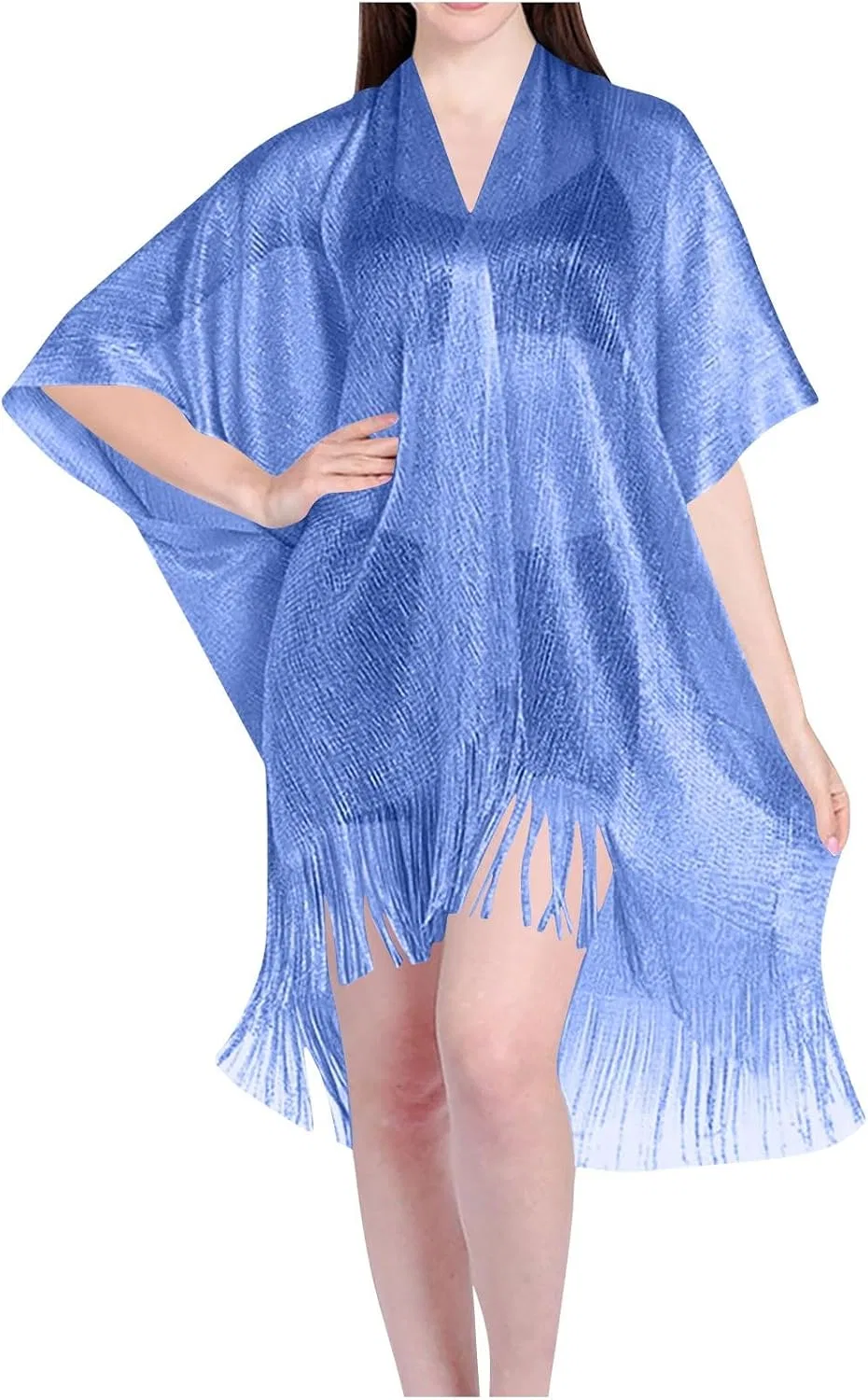 Женская пляжная накидка с бахромой Mesh Sheer, Light Blue — фото 3