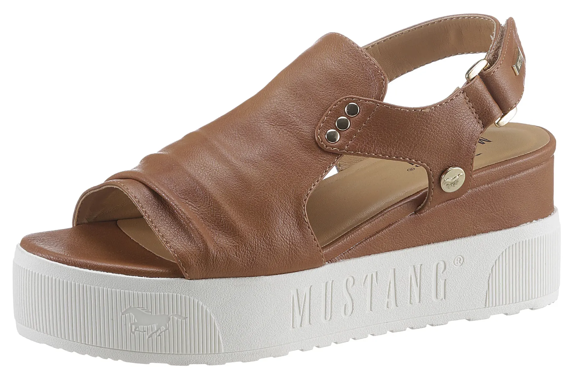 

Mustang Shoes Босоножки на танкетке, летние туфли, босоножки на танкетке, на липучках, цвет Cognac