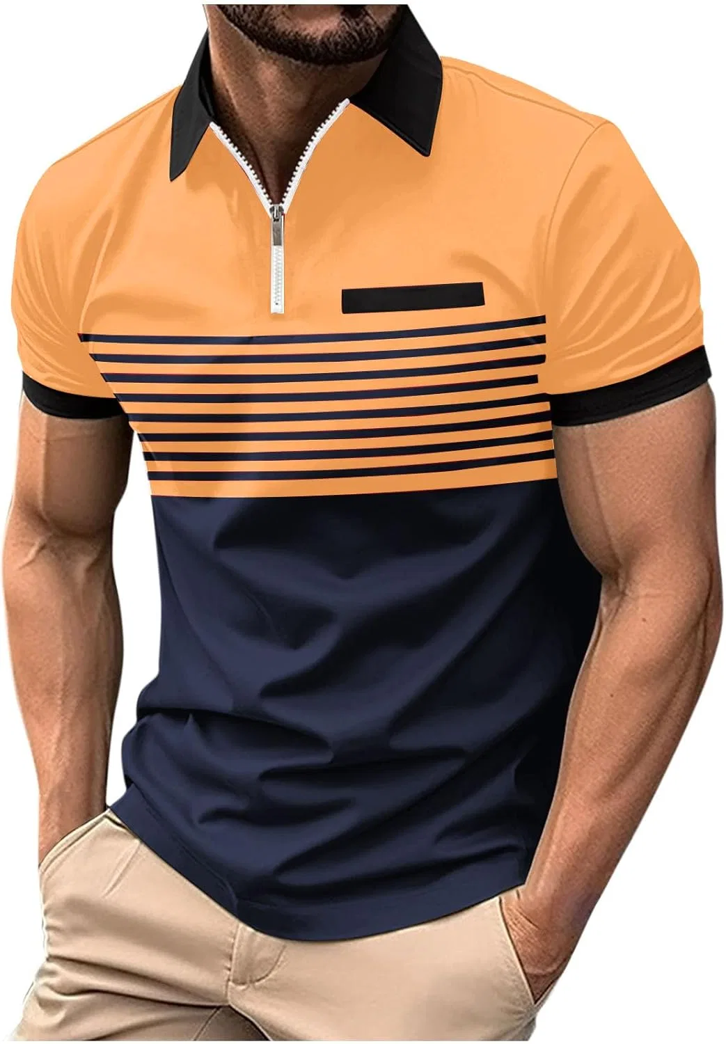 Мужская повседневная футболка поло с коротким рукавом, Orange
