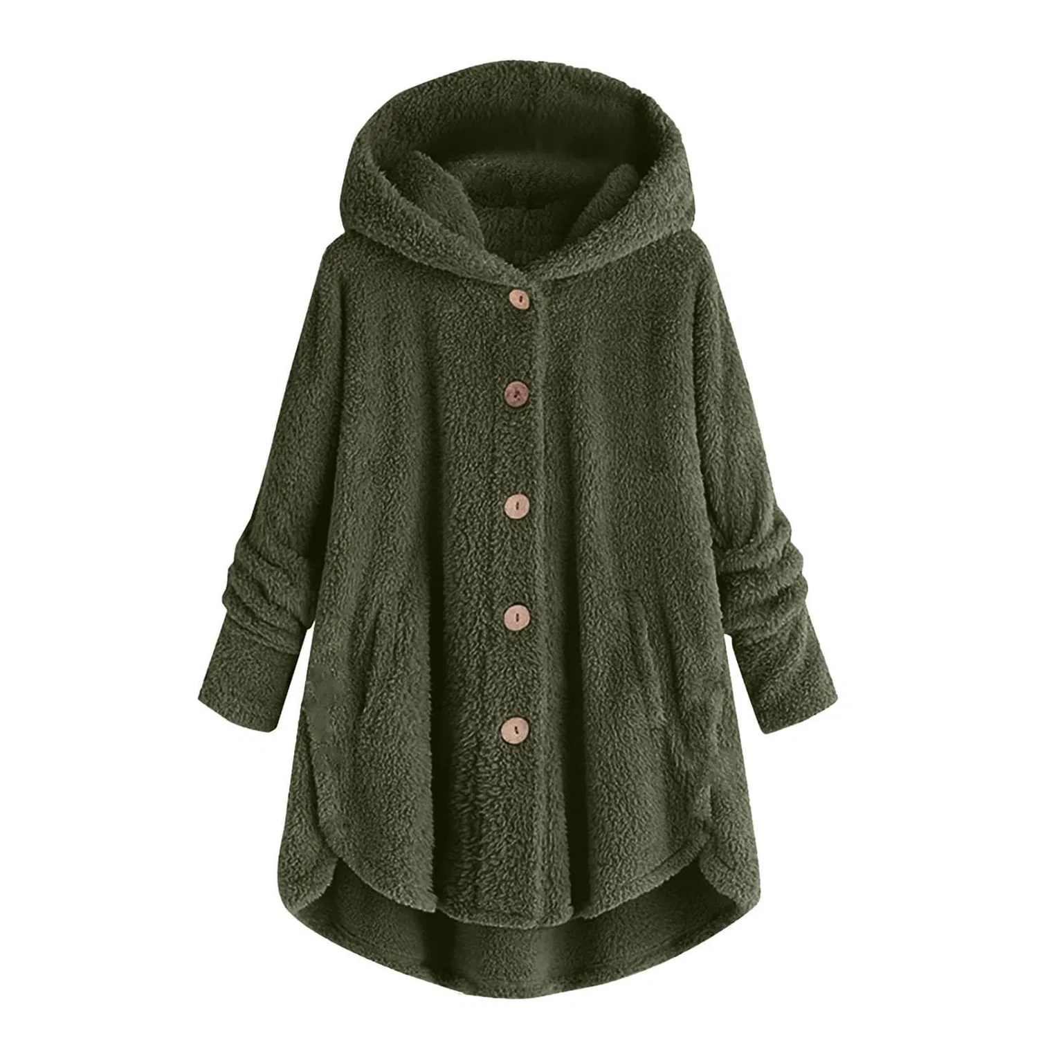 Женское зимнее пальто с капюшоном и подкладкой из флиса, Verde