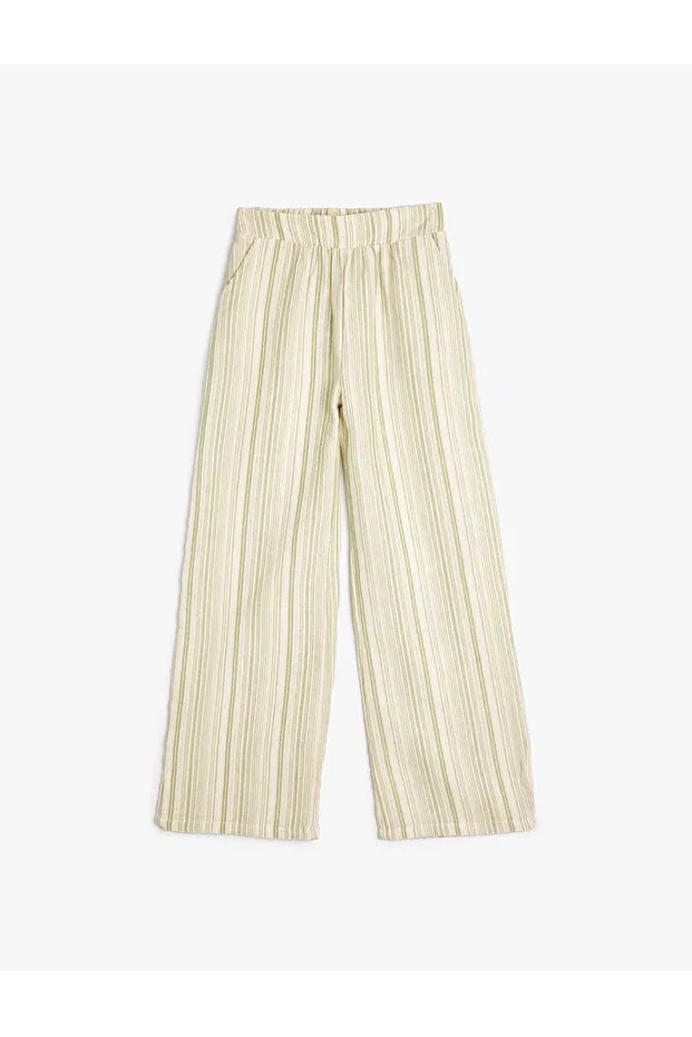 Детские брюки для девочек широкие с эластичным поясом Koton, Green Striped