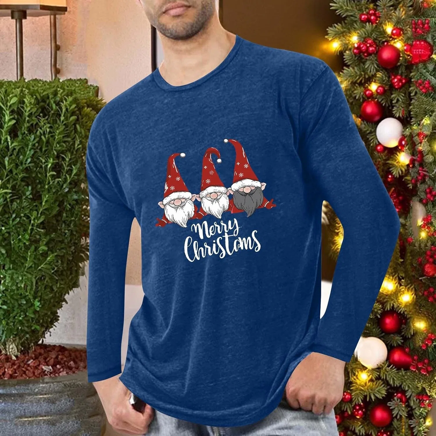 Мужская футболка с рождественским принтом Merry Christmas Lounge Shirts, Dark Blue — фото 2