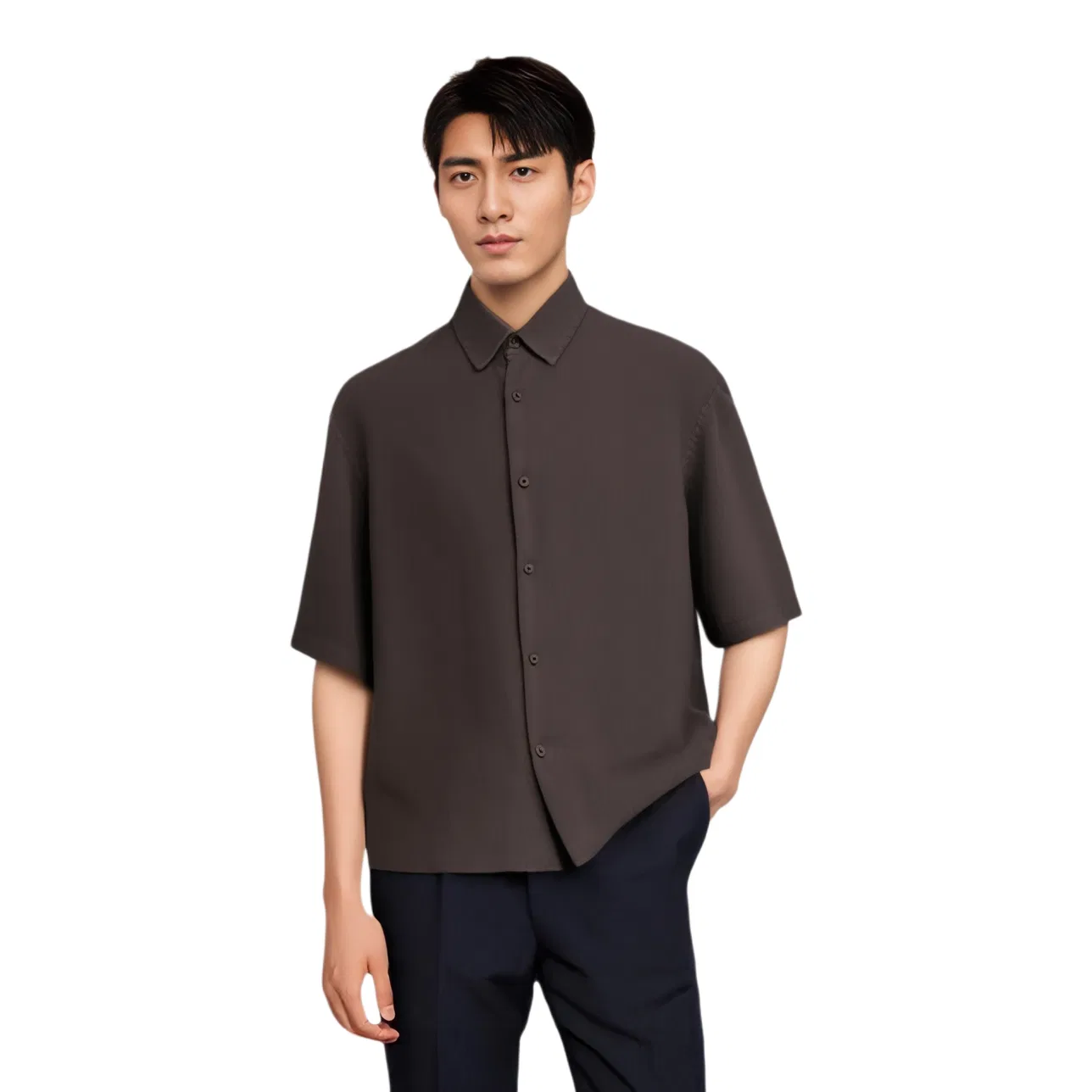Мужская рубашка с отложным воротником Chocolate ZARA, Chocolate — фото 4