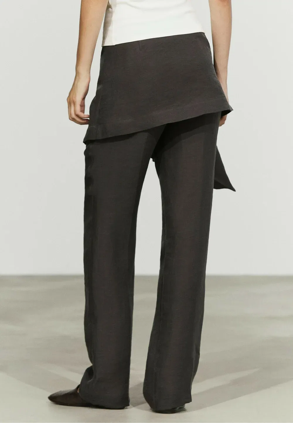 Брюки с юбкой и льняной отделкой - брюки Massimo Dutti, Dark Brown — фото 3
