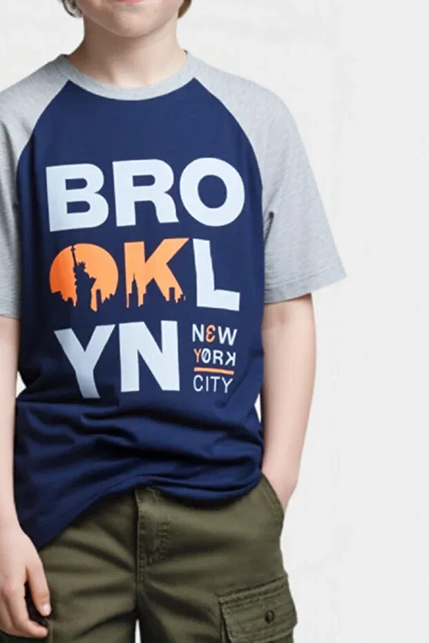 Детская футболка для мальчиков с принтом Cotton printed boys' t-shirt Kyron, Navy Blue — фото 3