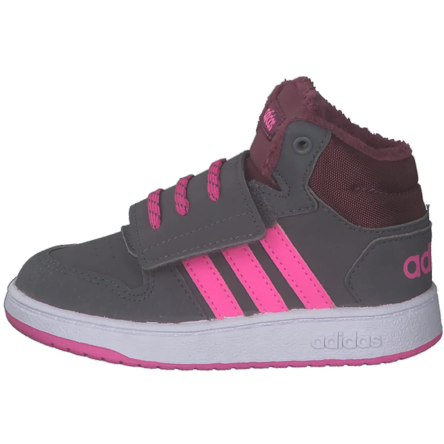 Детские кроссовки для мальчиков с закрытым носком Hoops Mid 2.0 I Adidas, Grey Five Screaming Pink Core Black — фото 2