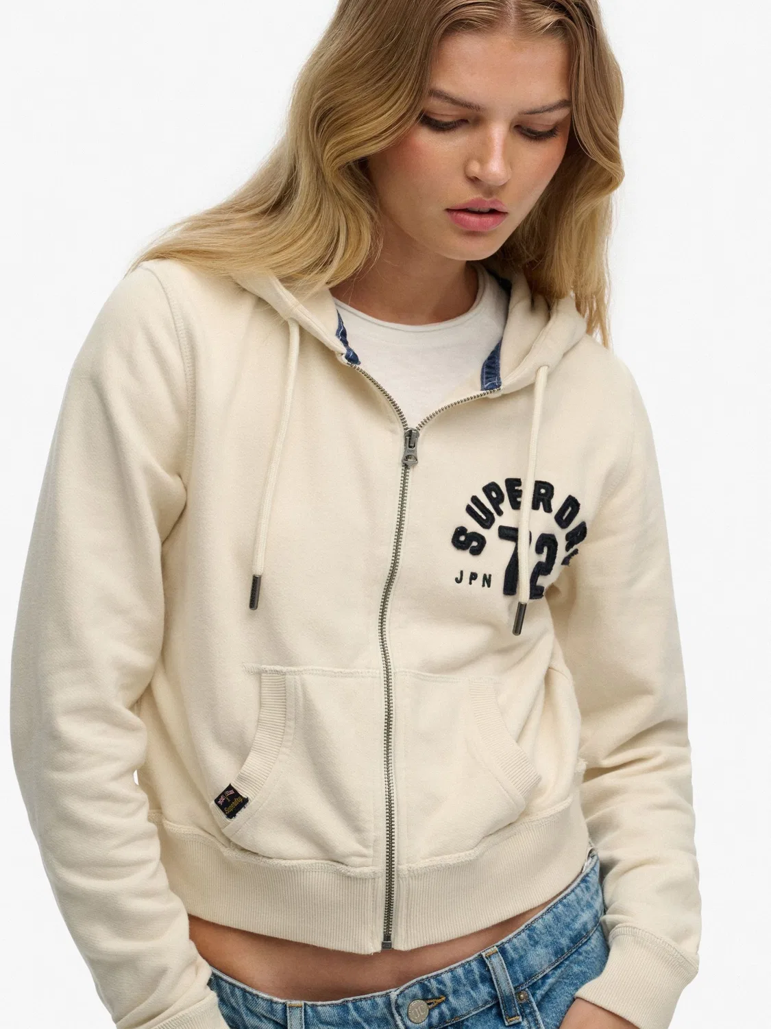 Худи-кроп с zip-застежкой, свободная посадка Superdry, кремовый — фото 4