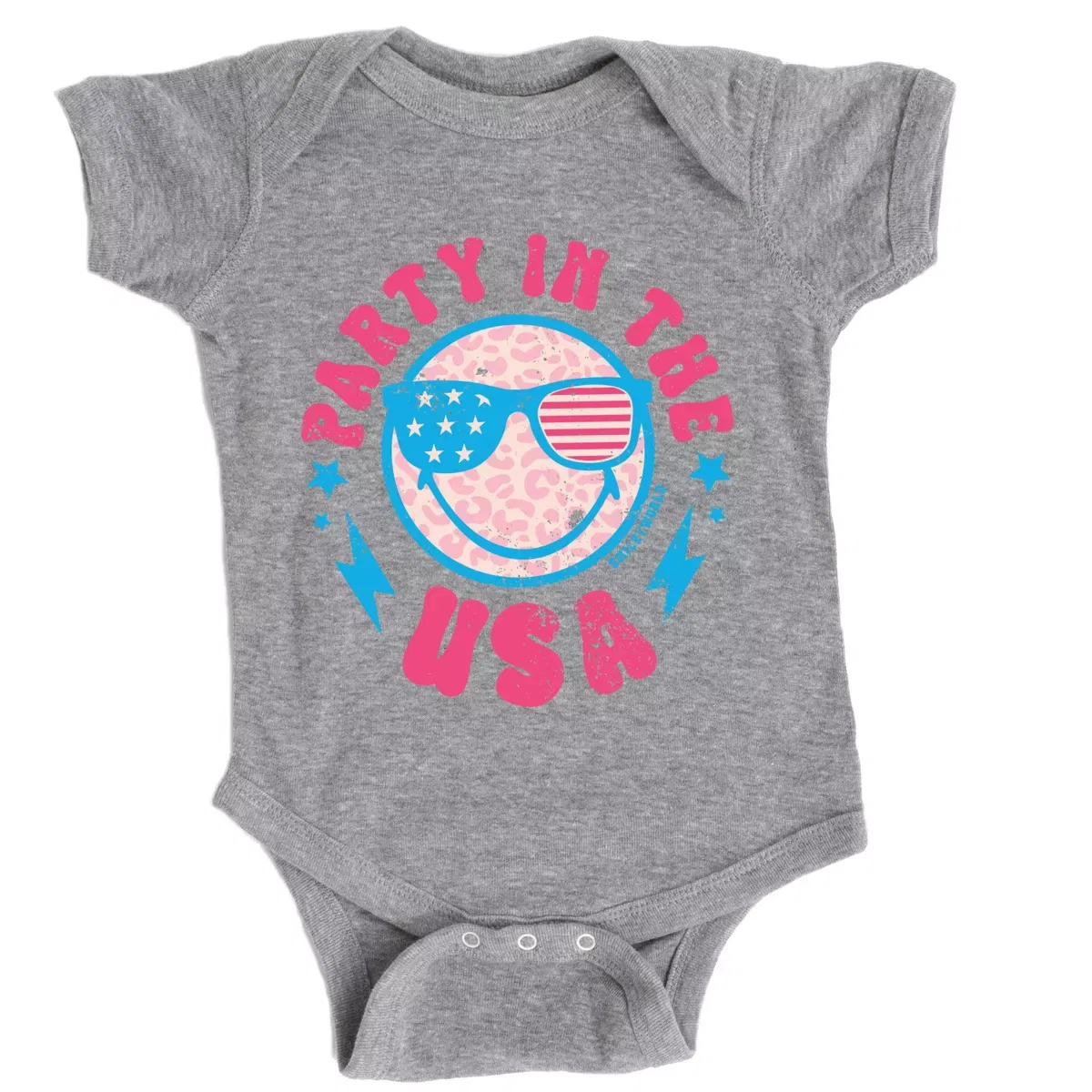 Детский боди с коротким рукавом с принтом SmileyWorld Party In The USA The Juniper Shop, Heather Grey