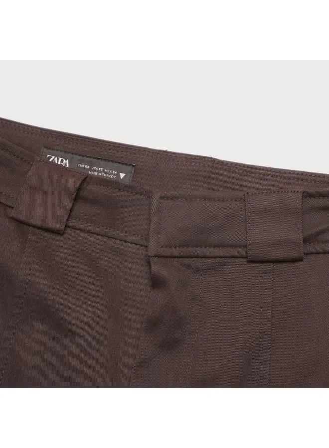 Шорты-бермуды хлопковые с большими карманами Zara, коричневый — фото 4