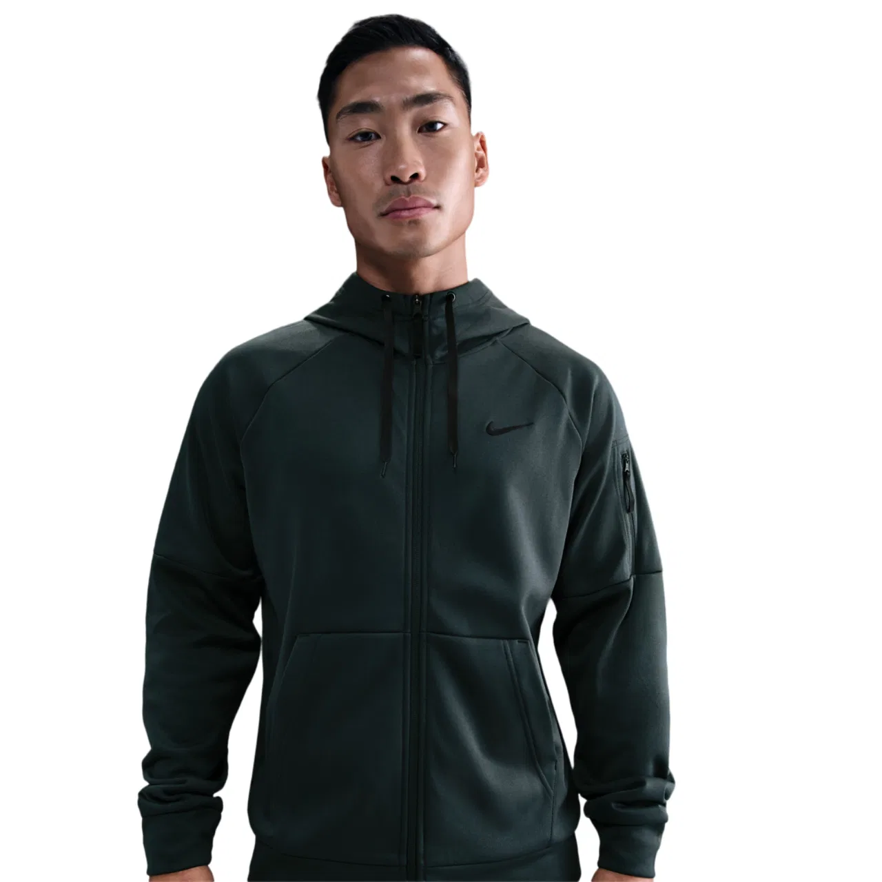 Мужское худи на молнии с технологией Therma-FIT Therma Fleece Full-Zip Hoodie Nike, Black/Seaweed