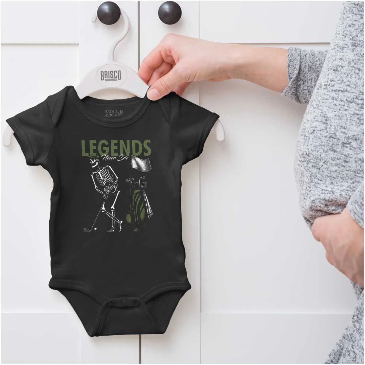 Детское боди с коротким рукавом Funny Golf Skeleton Legends Never Die Brisco Brands, Black — фото 4