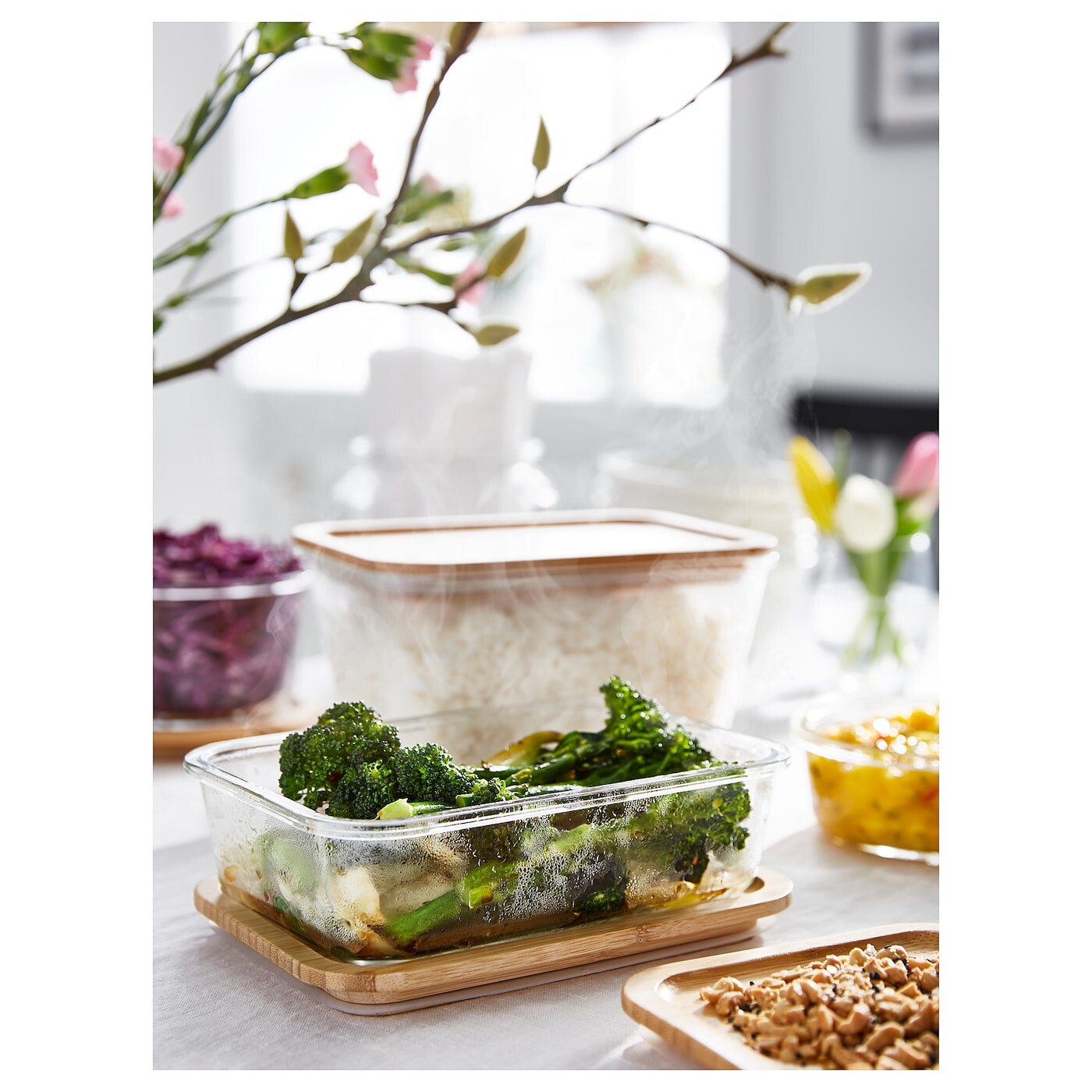 IKEA 365+ ИКЕА/365+ Контейнер для продуктов с крышкой, прямоугольн формы стекло/бамбук, 1.8 л IKEA — фото 3