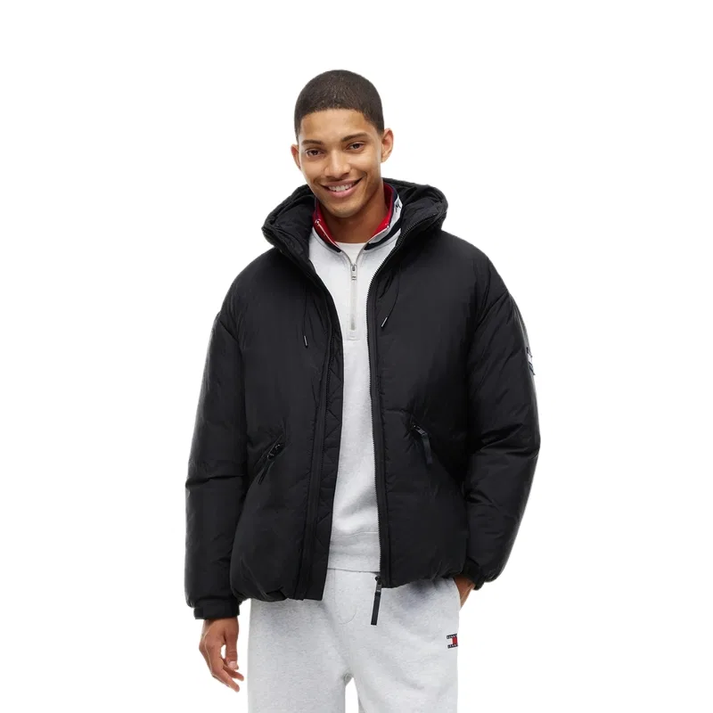 Мужской пуховик с капюшоном, немоделируемый, средней длины, Tommy Hilfiger, Black BDS