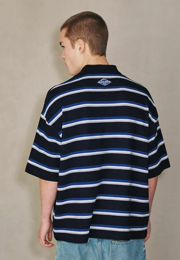 Поло модель Regular fit - edit horizontal stripe oversized polo shirt Next, темно-синий