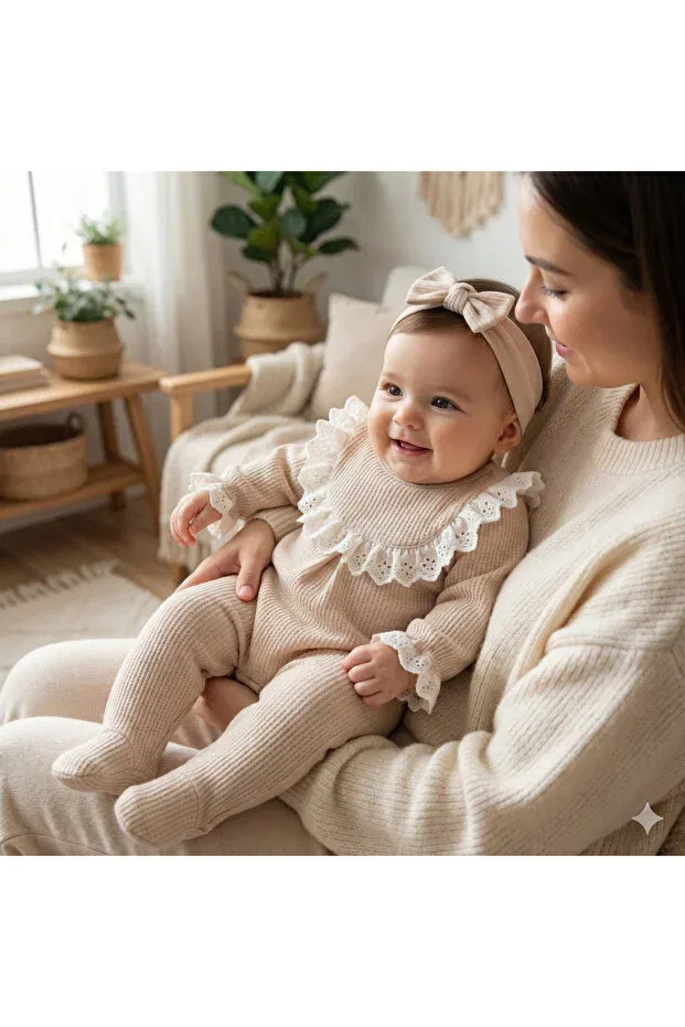 Детский комбинезон-комплект из 2 предметов с текстурой вафля, Newborn Mevlüt Set, O Baby, Beige