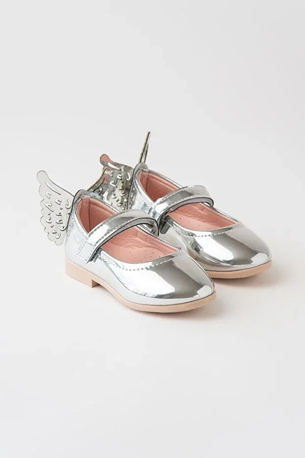 Детские балетки для девочек с принтом Papillon Banamio, Silver — фото 2