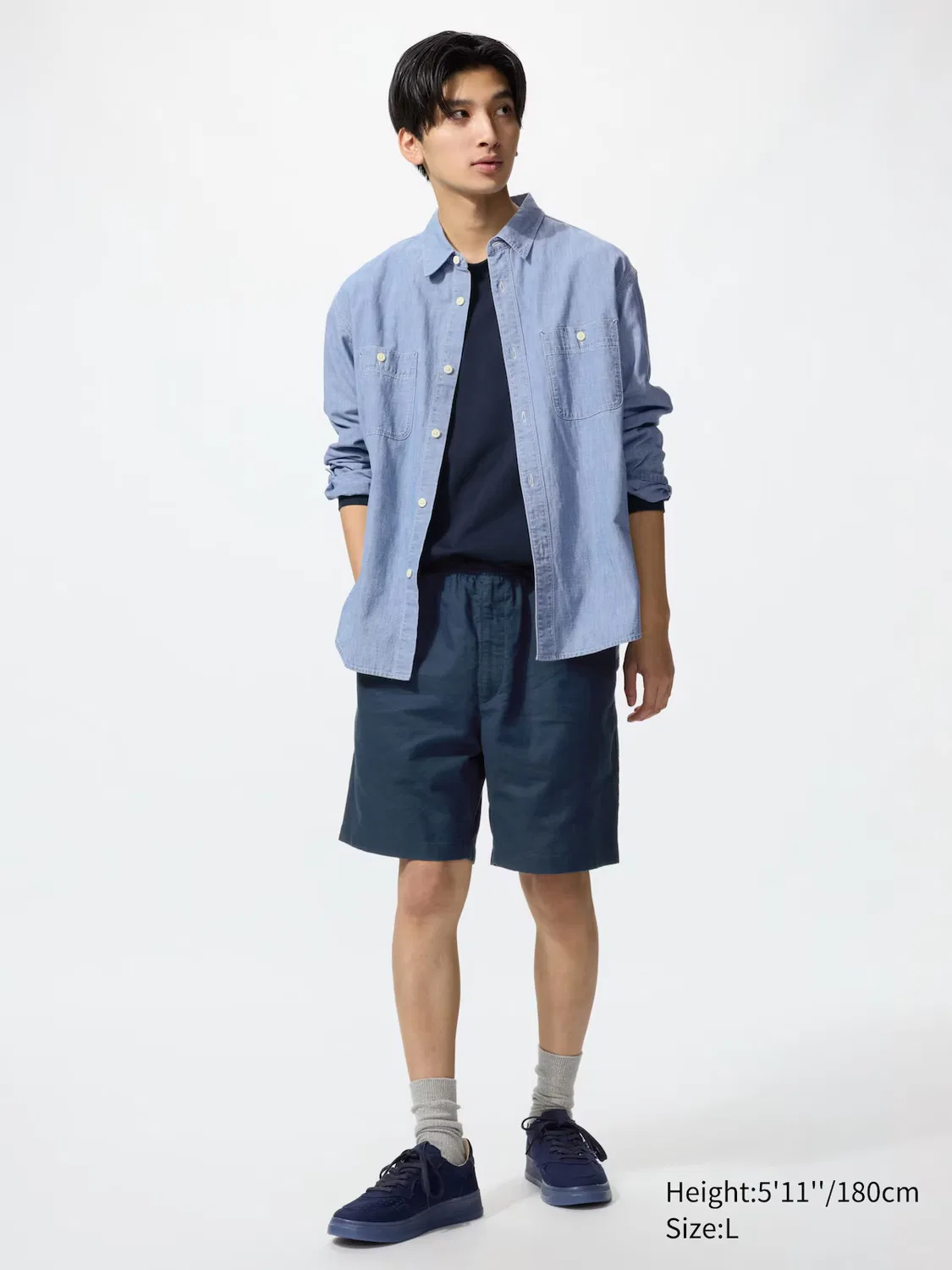 Шорты Uniqlo, льняные смесовые, темно-синий