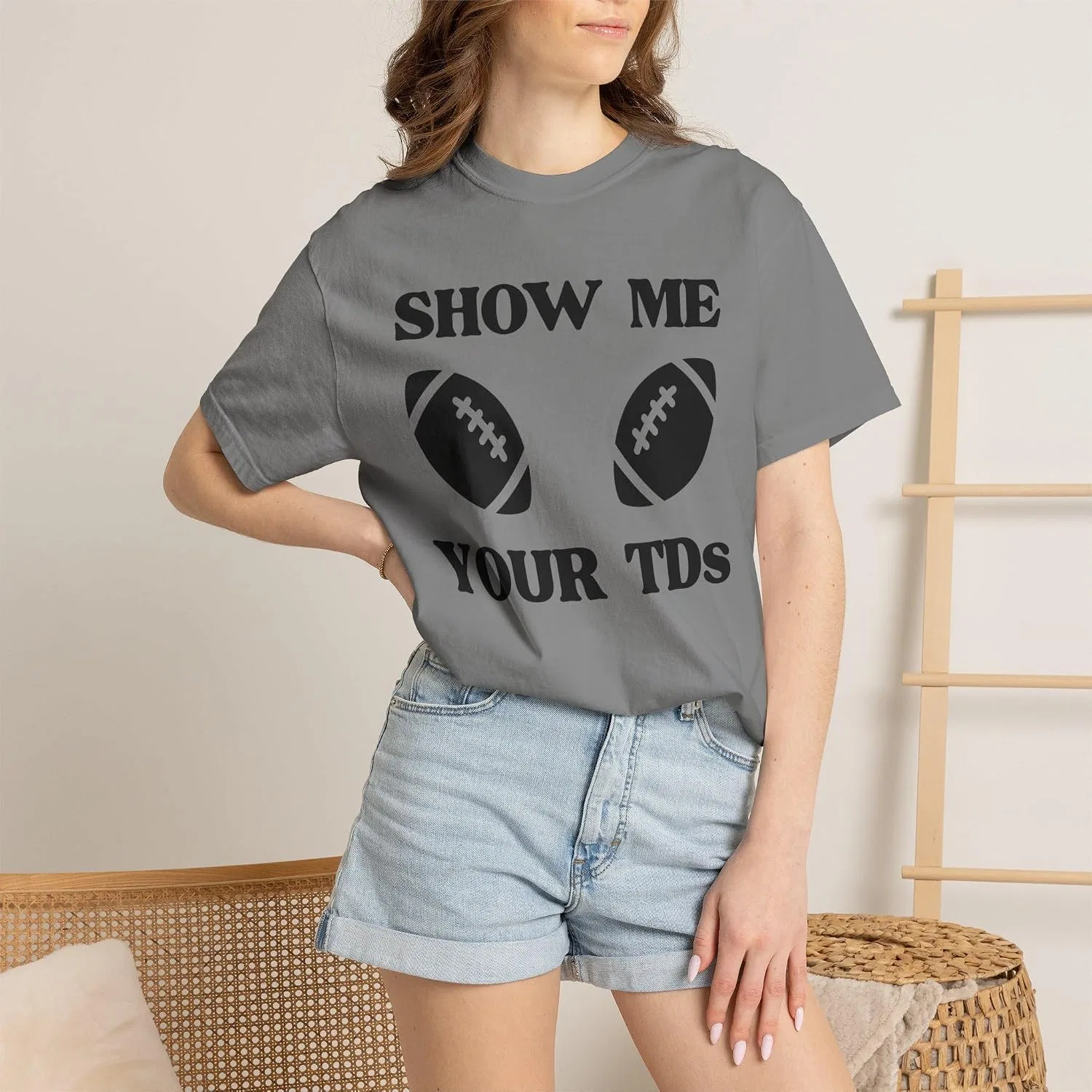 Женская футболка с принтом Show Me Your TDs, серый — фото 2