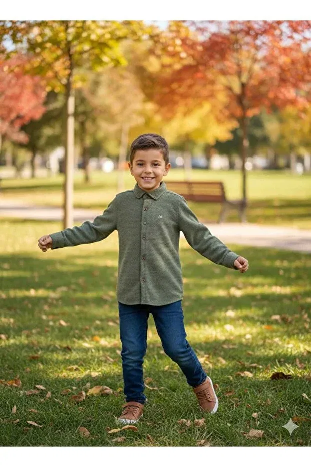 Детская рубашка для мальчиков хлопковая Huzeyfe Kids, Green — фото 2