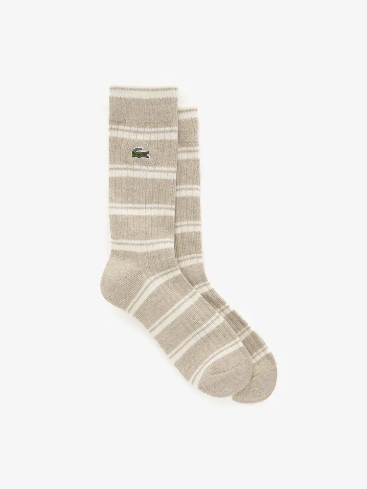 Носки мужские Lacoste полосатые, средняя длина, бежевый — фото 2