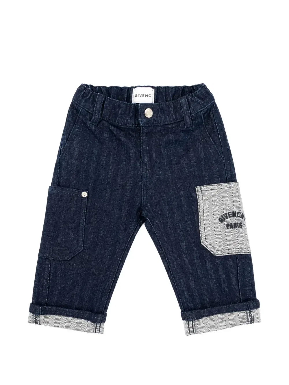 Джинсы с накладными карманами в елочку Givenchy Kids, синий