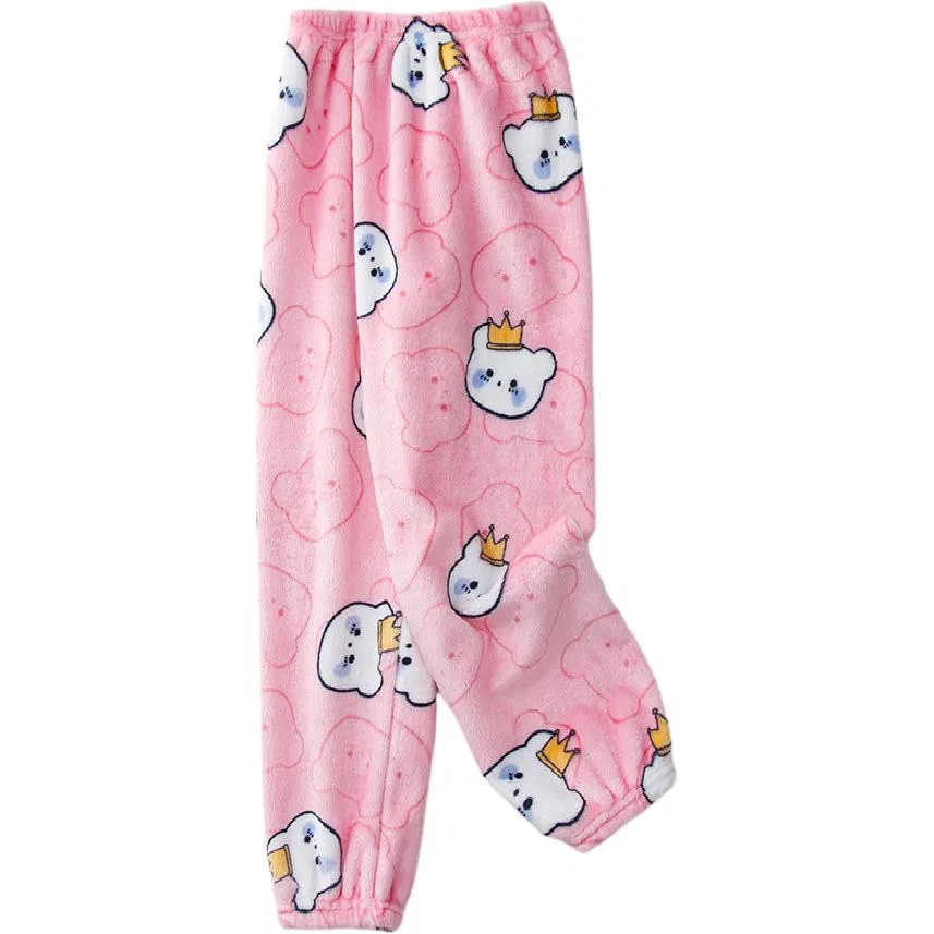 Детские пижамные штаны из флиса с принтом Pink Crown Bear Cotton Gene, Розовый Корона Медведь