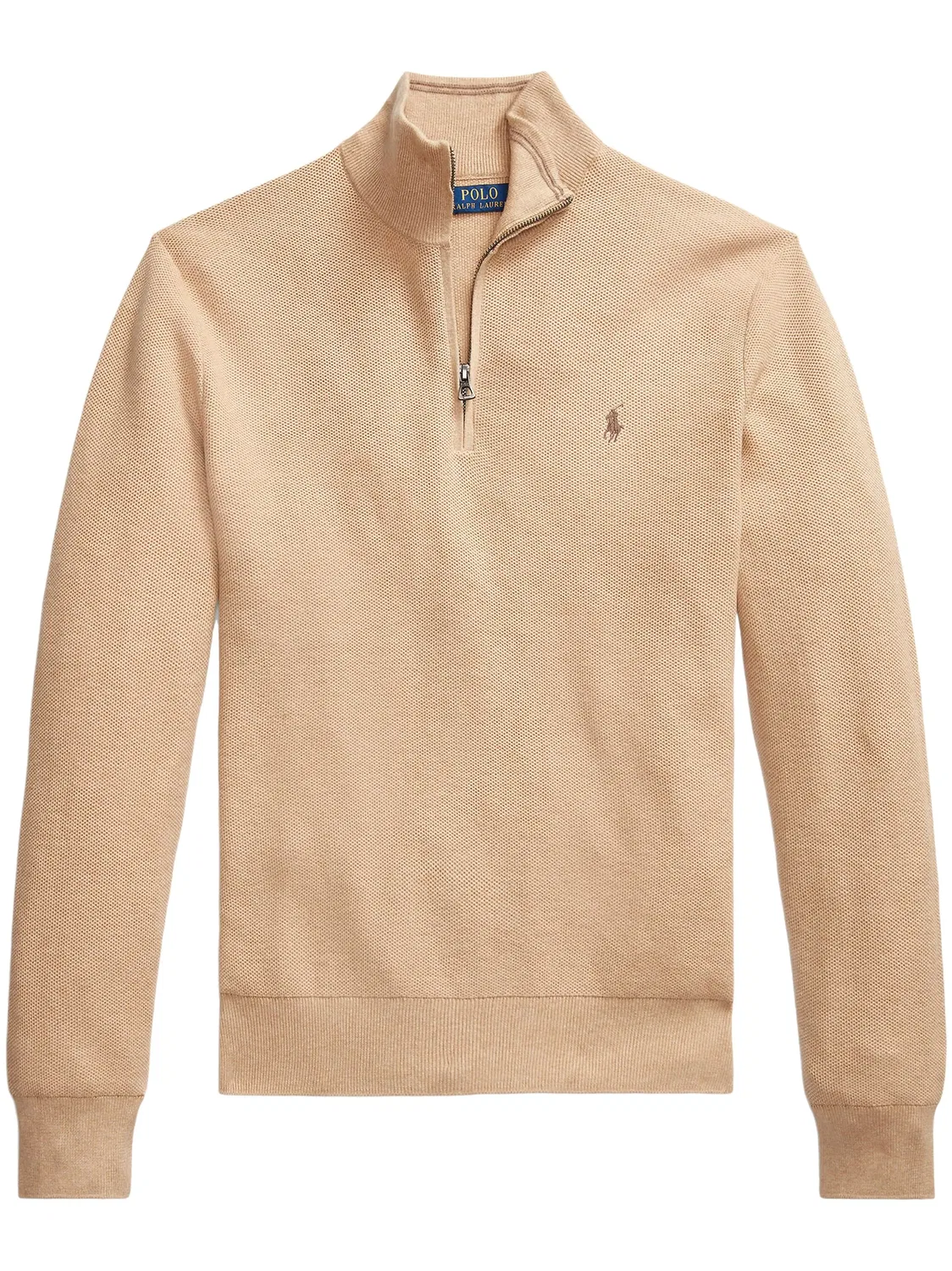 Полосатый пуловер с полу-замком Polo Ralph Lauren, светло-коричневый