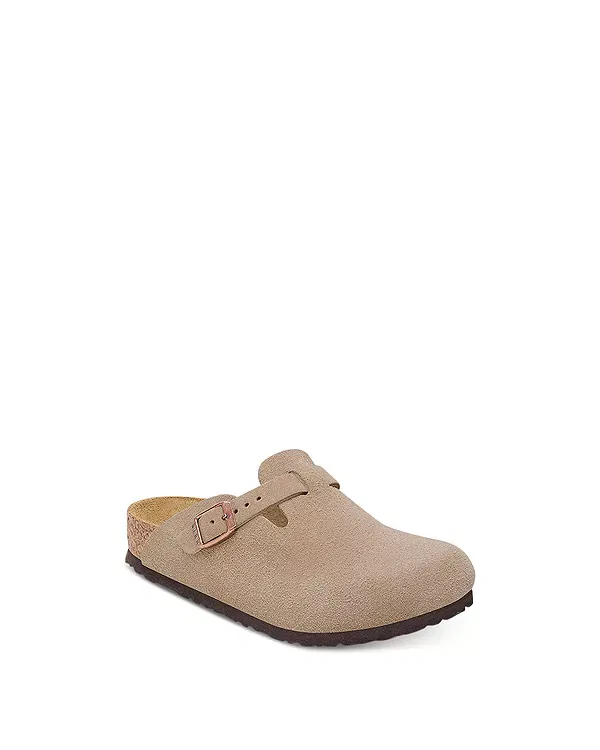 Детские сабо с регулируемой пряжкой Birkenstock Boston Kid Suede Leather Clogs, бежевый