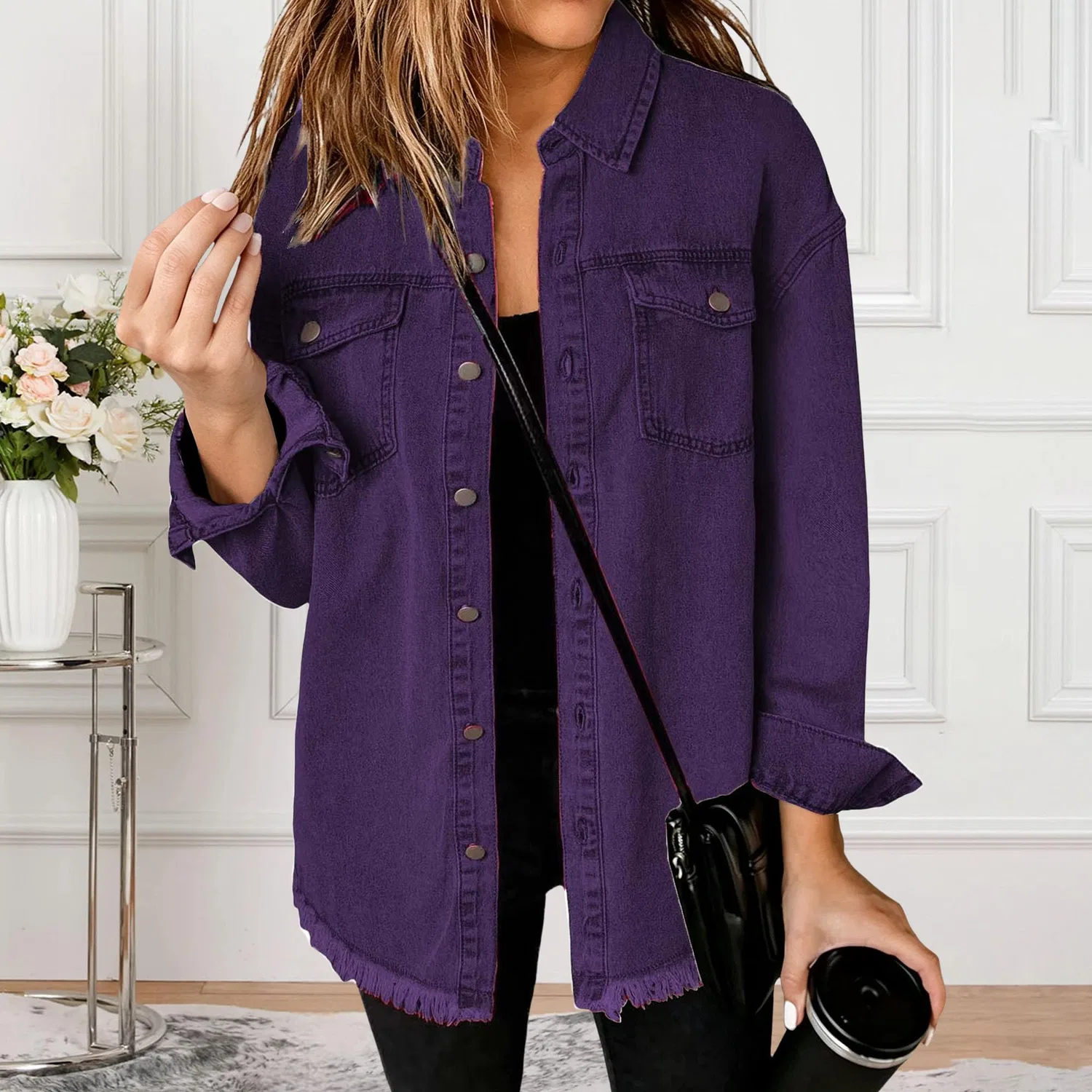 Женская джинсовая куртка oversize с принтом, Viola scuro — фото 2