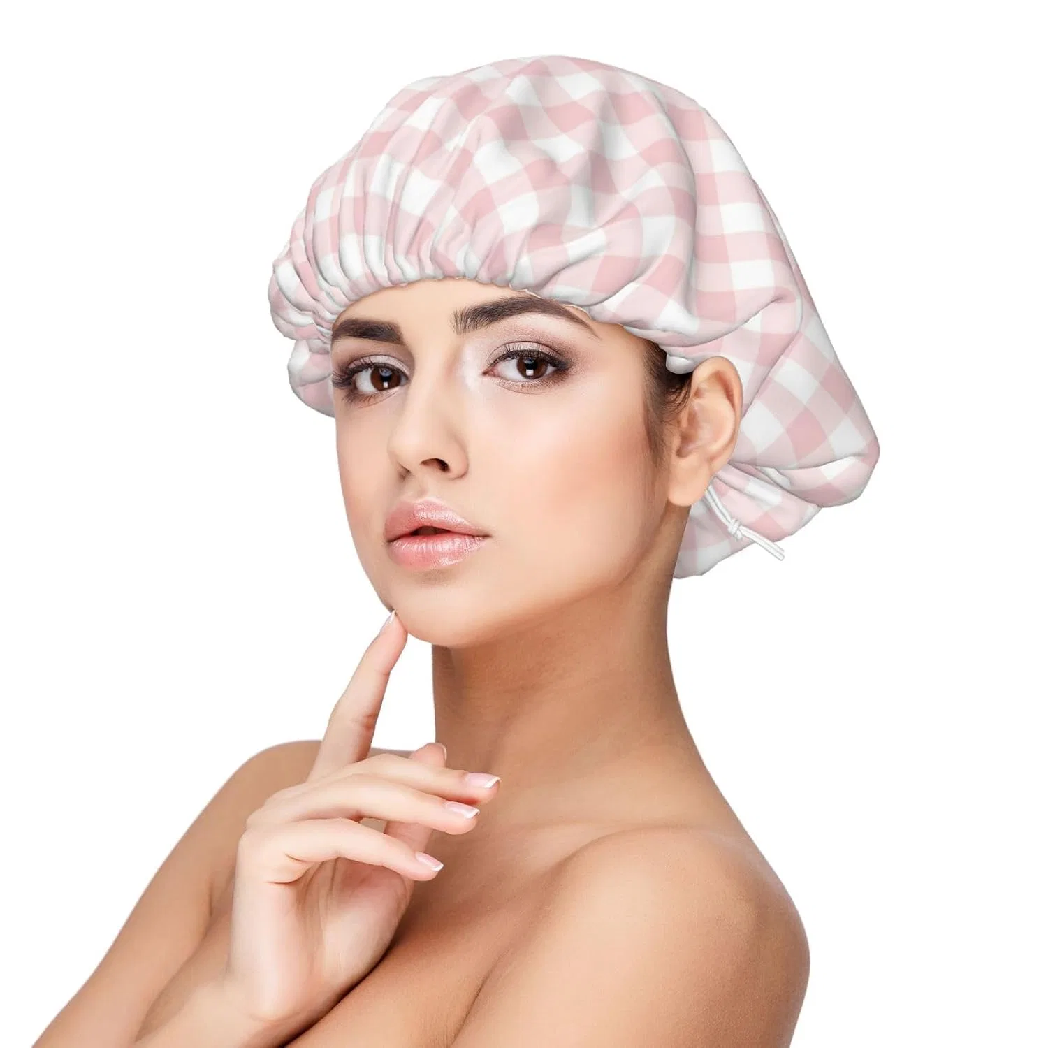 Шапочка для душа из сатина, двойной слой, Kuilepa, 1 шт, 33 см, Checkerboard