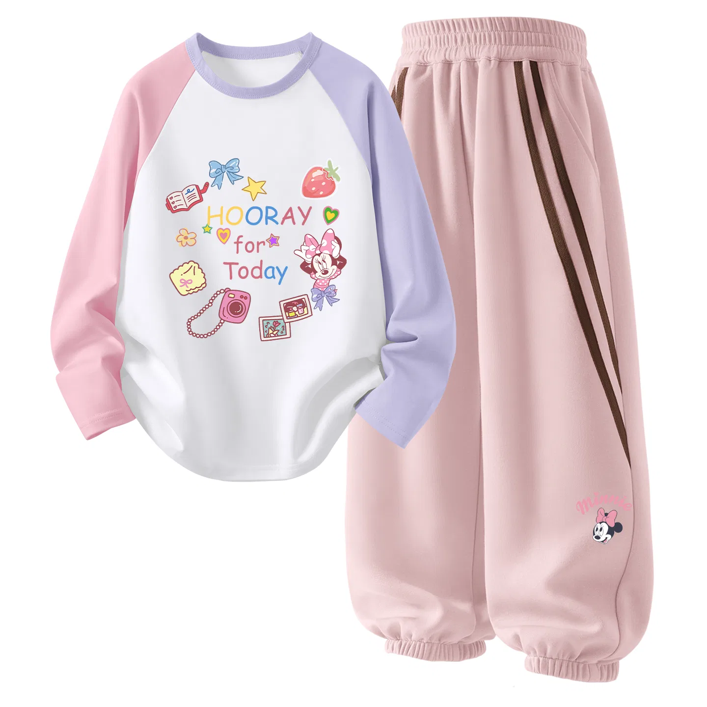 Детский спортивный комплект с круглым вырезом, тонкий и дышащий, Disney, Diversity Pink Purple + Di Raise Eye K_Right Side Down Lotus Pink