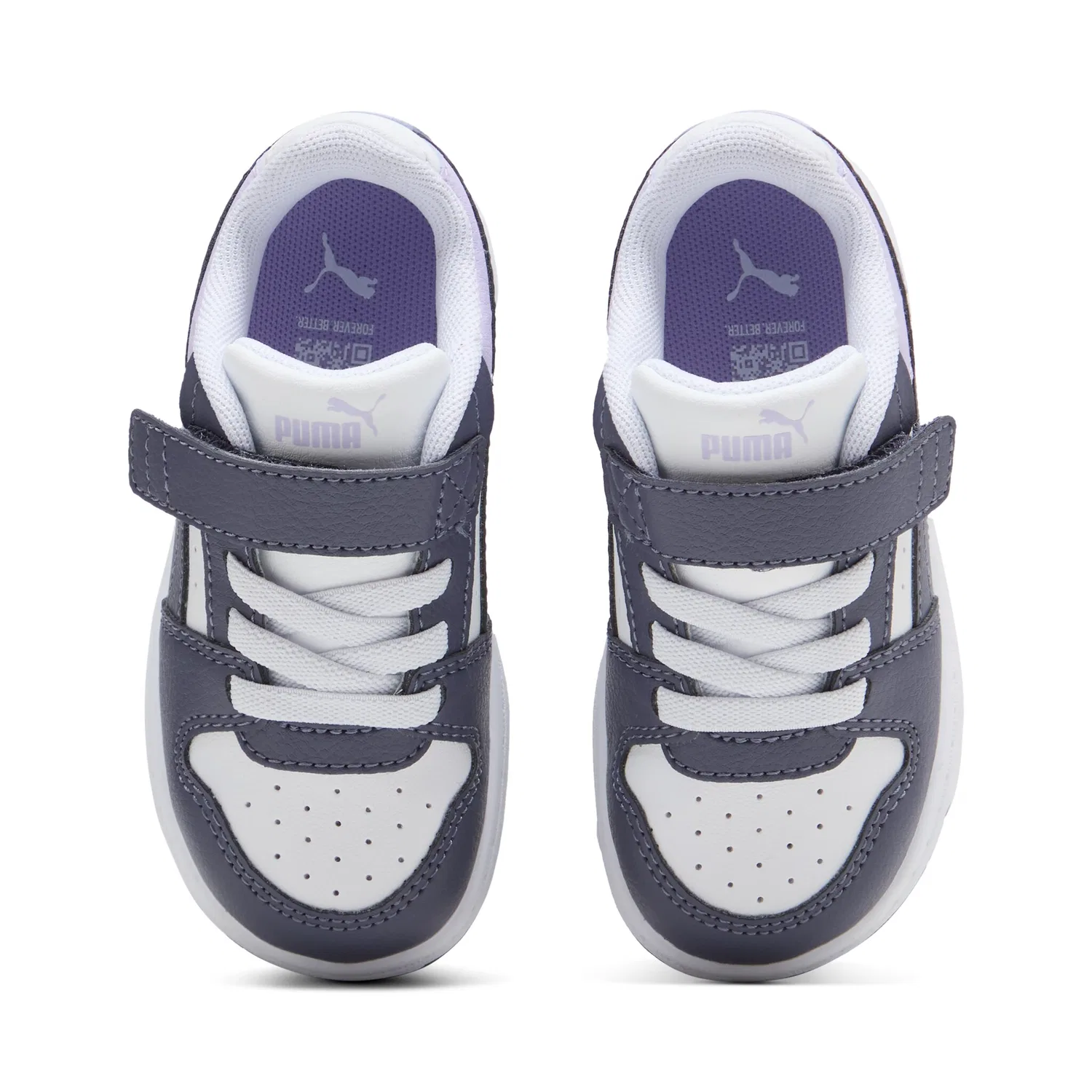 Детские кроссовки на липучке Rebound Slam Lo Ac Inf PUMA, White/Inky Depths/Light Lavender — фото 4