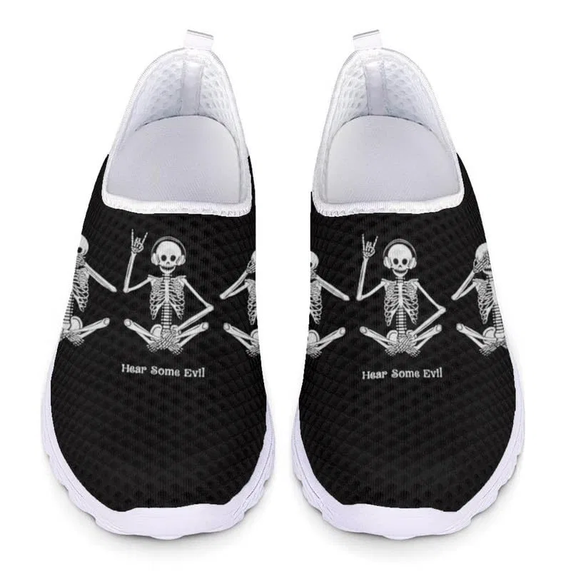 Детские кроссовки для девочек с принтом Funky Skull Womens Diamond Pattern Sunflower American Flag Sports Trainers Training Shoes Garronmavis, Rock Funky Skull Pittura — фото 3
