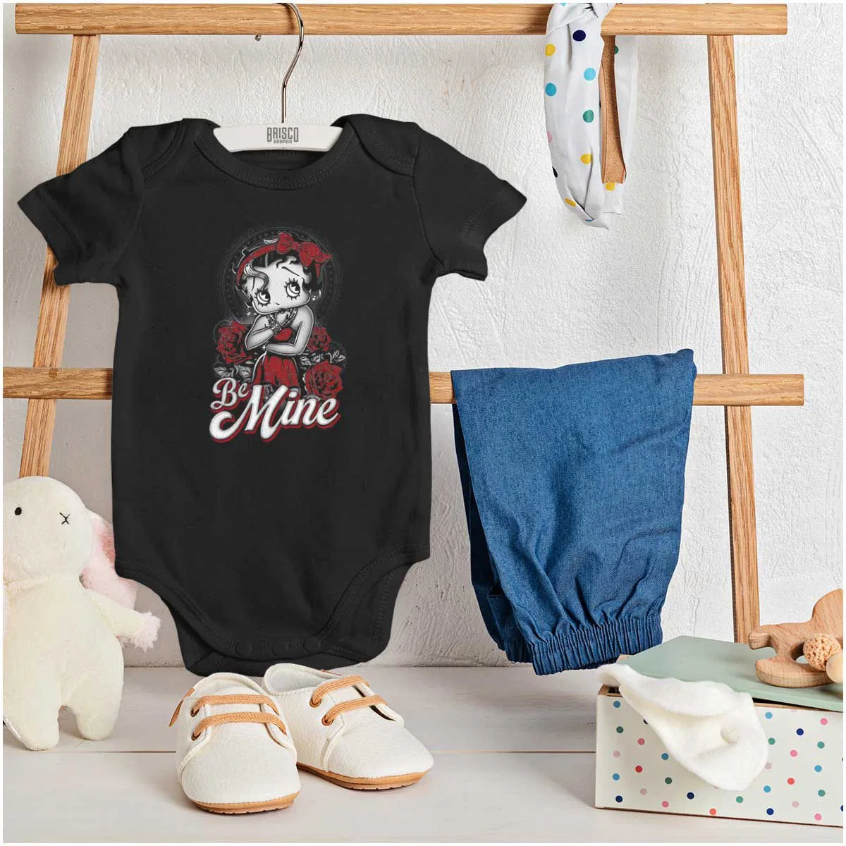 Детское боди-комбинезон для девочек с принтом Vintage Betty Boop Roses Be Mine Brisco Brands, Black — фото 3