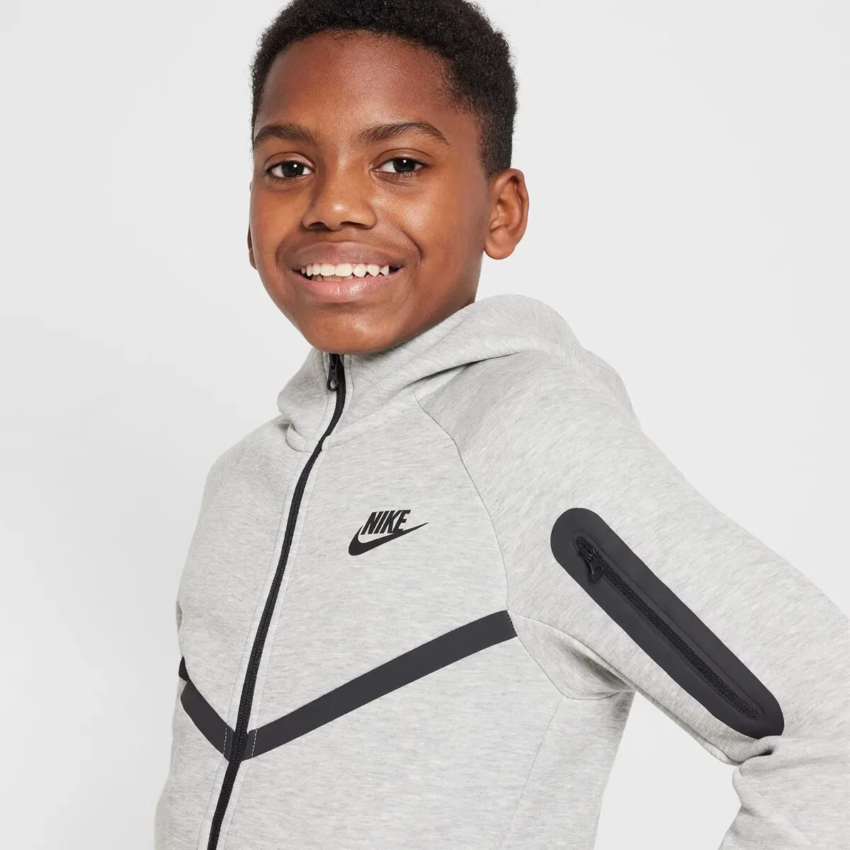 Детская худи с капюшоном из флиса Tech Fleece Nike, Gris — фото 3