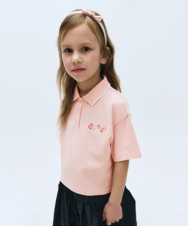 Футболка с полупринтом, полукроп, Marithé Kids, светло-розовый
