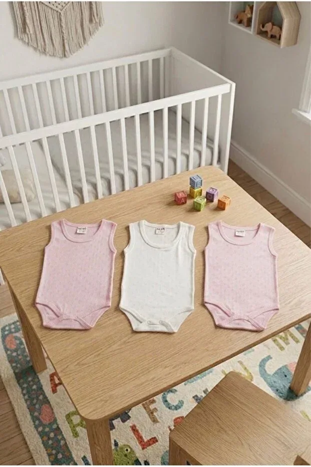 Детское боди-комплект хлопковый 3-Piece bodysuit Sevza Kids, White-Pink