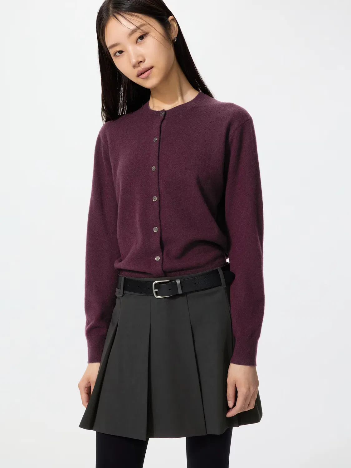 Кардиган Uniqlo, кашемировый, с круглым вырезом, красный