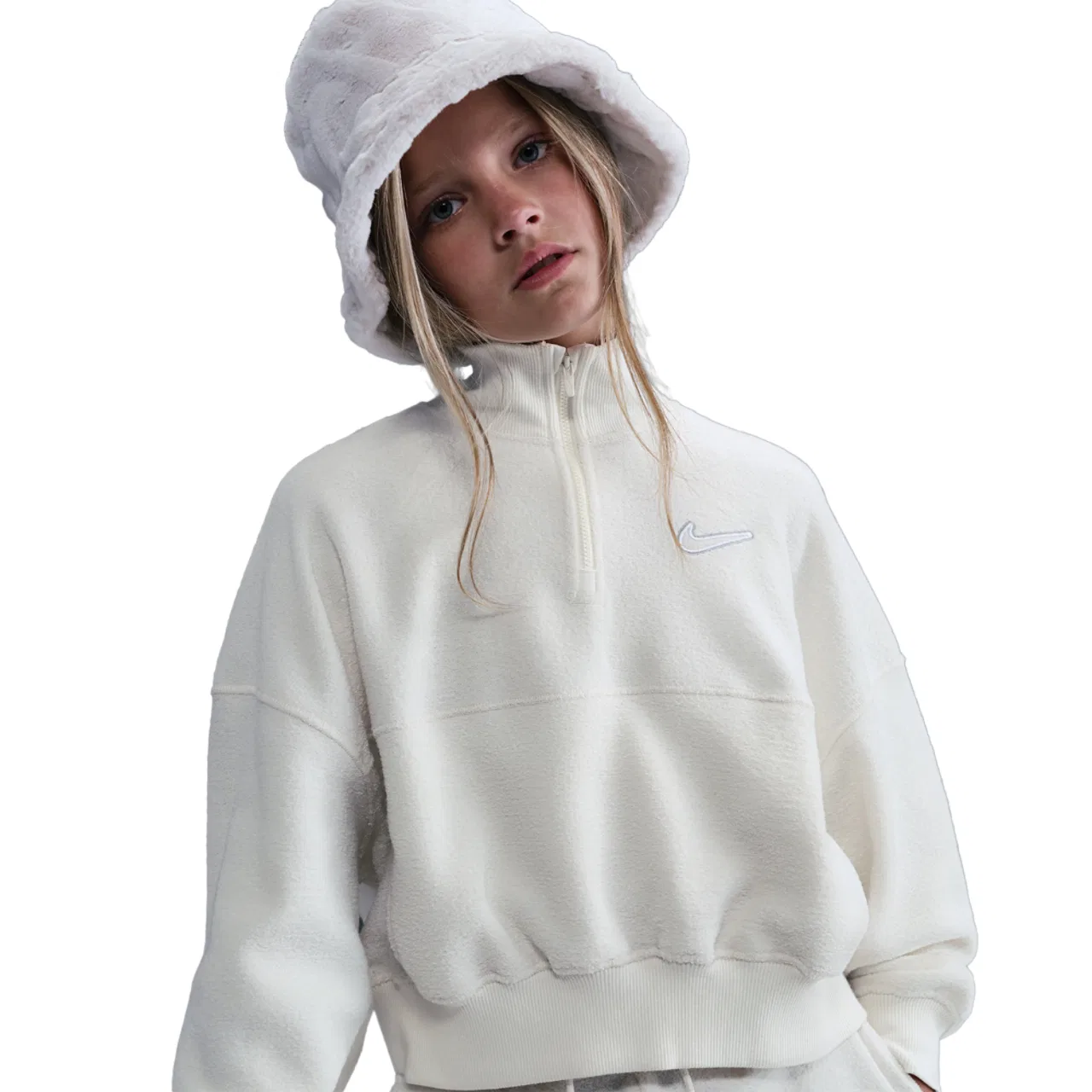 Детская кофта с четверть-застежкой Nike NSW Fleece Long Sleeve Quarter-Zip, цвет Soft Pearl/White